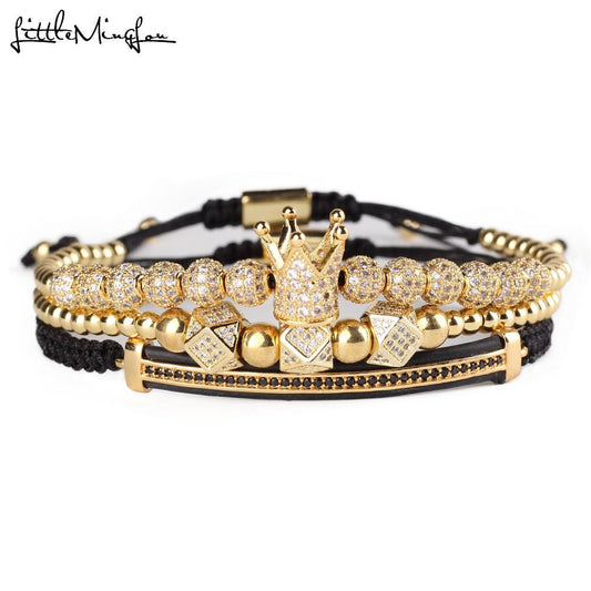 3pcs/set Luxury CZ polygon ball crown Charm copper bead Macrame handmade men Bracelets set bracelets & bangles for Men Jewelry - Ruth Envision