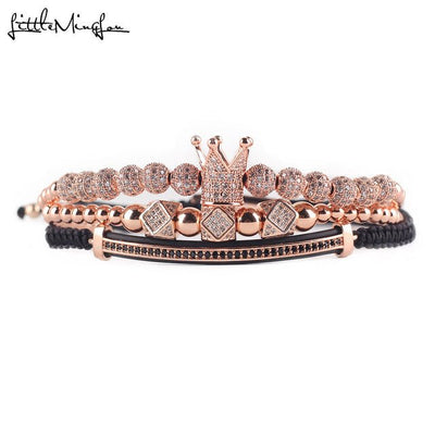 3pcs/set Luxury CZ polygon ball crown Charm copper bead Macrame handmade men Bracelets set bracelets & bangles for Men Jewelry - Ruth Envision