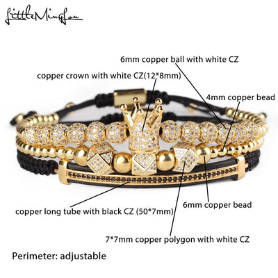 3pcs/set Luxury CZ polygon ball crown Charm copper bead Macrame handmade men Bracelets set bracelets & bangles for Men Jewelry - Ruth Envision