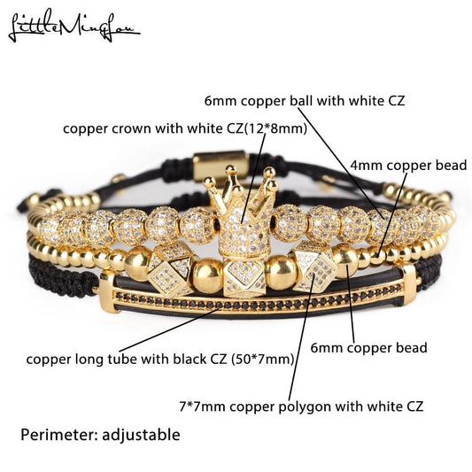 3pcs/set Luxury CZ polygon ball crown Charm copper bead Macrame handmade men Bracelets set bracelets & bangles for Men Jewelry - Ruth Envision