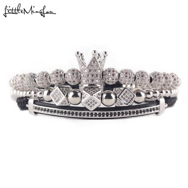 3pcs/set Luxury CZ polygon ball crown Charm copper bead Macrame handmade men Bracelets set bracelets & bangles for Men Jewelry - Ruth Envision
