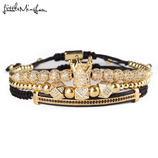 3pcs/set Luxury CZ polygon ball crown Charm copper bead Macrame handmade men Bracelets set bracelets & bangles for Men Jewelry - Ruth Envision