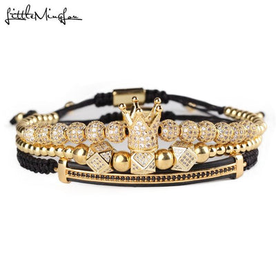 3pcs/set Luxury CZ polygon ball crown Charm copper bead Macrame handmade men Bracelets set bracelets & bangles for Men Jewelry - Ruth Envision