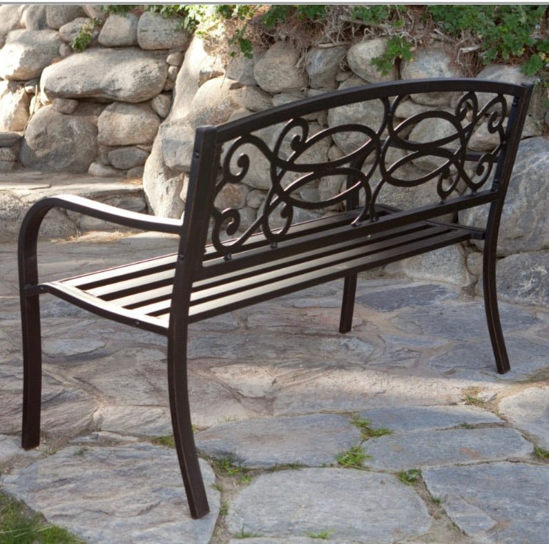 4-Ft Metal Garden Bench in Antique Black Finish - Ruth Envision