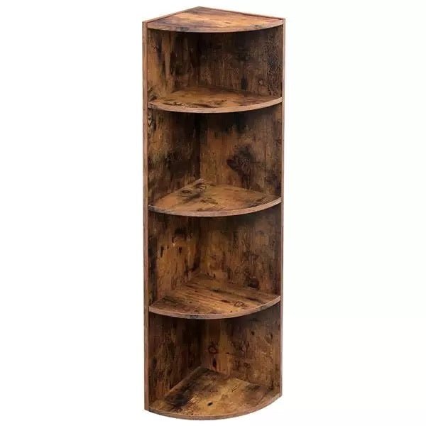4-Tier Industrial Corner Shelf Unit Freestanding Display Storage Shelves and Wooden Bookcase - Ruth Envision