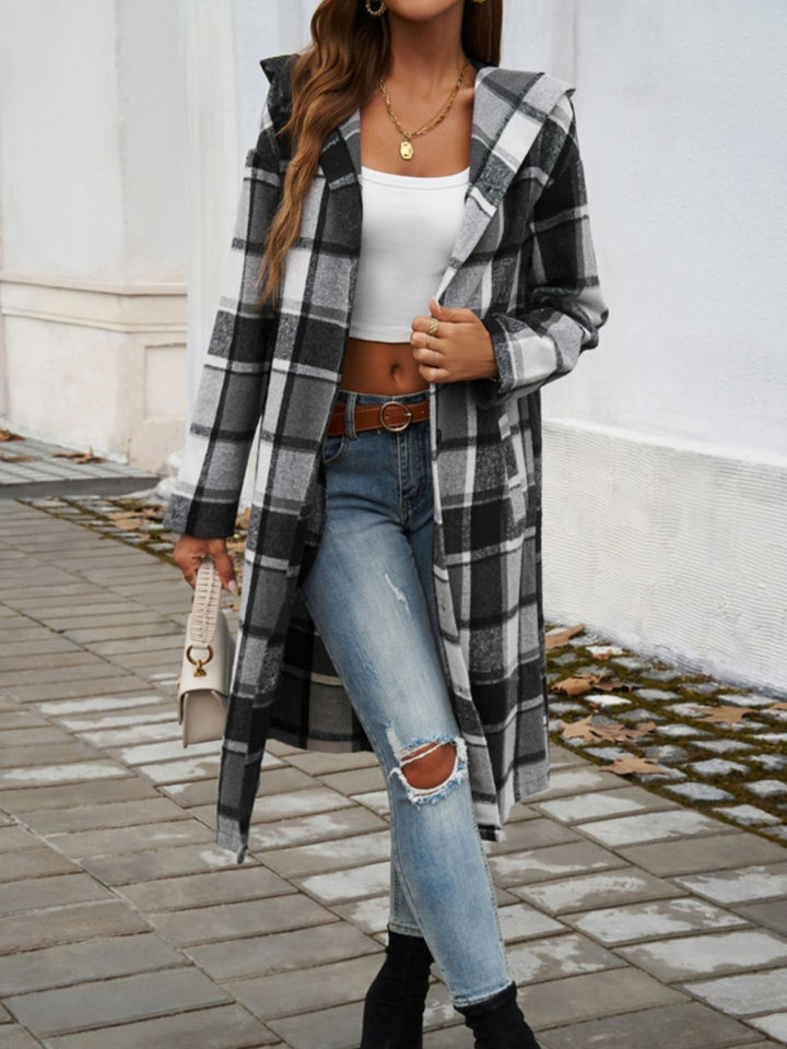 Plaid Hooded Jacket with Long Sleeves