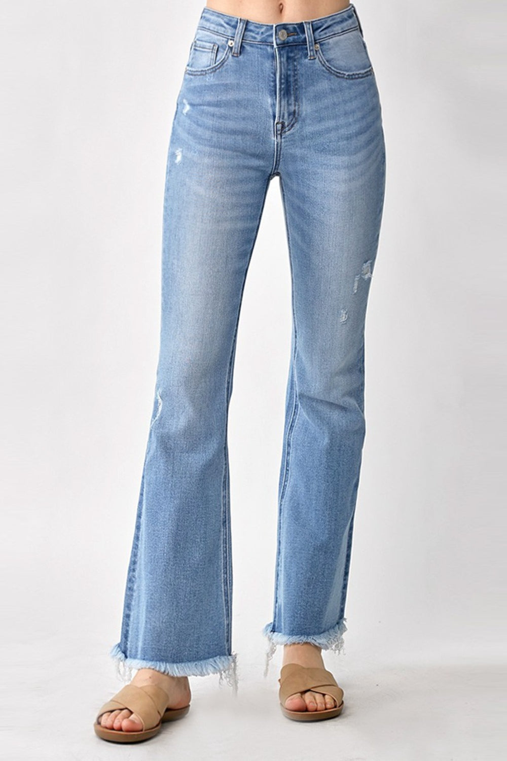 High Rise Distressed Bootcut Denim Jeans by RISEN