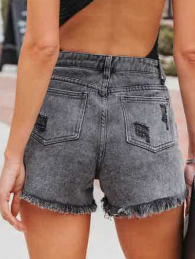 Fringed Distressed Denim Cutoffs with Handy Pockets Style