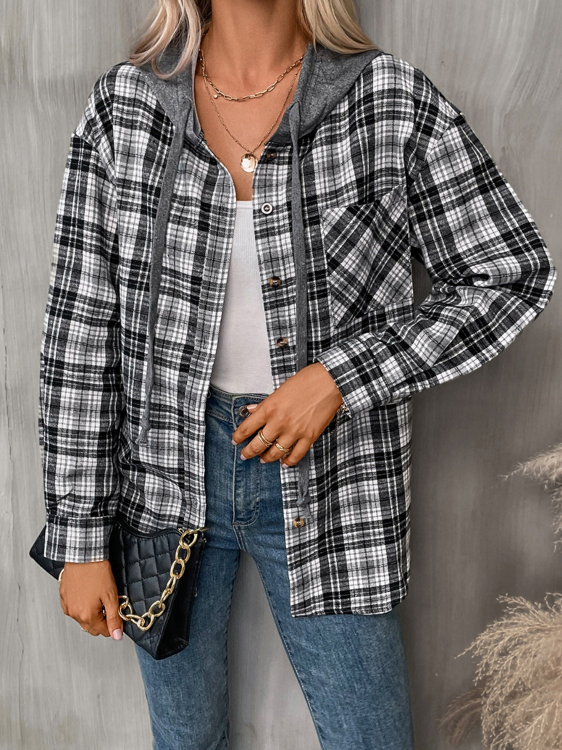 Plaid Long Sleeve Hooded Jacket for Stylish Comfort