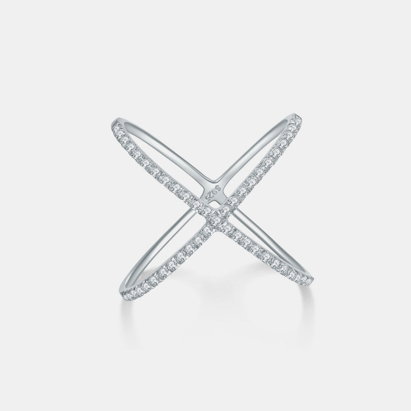 925 Sterling Silver Moissanite Crisscross Ring for Elegance
