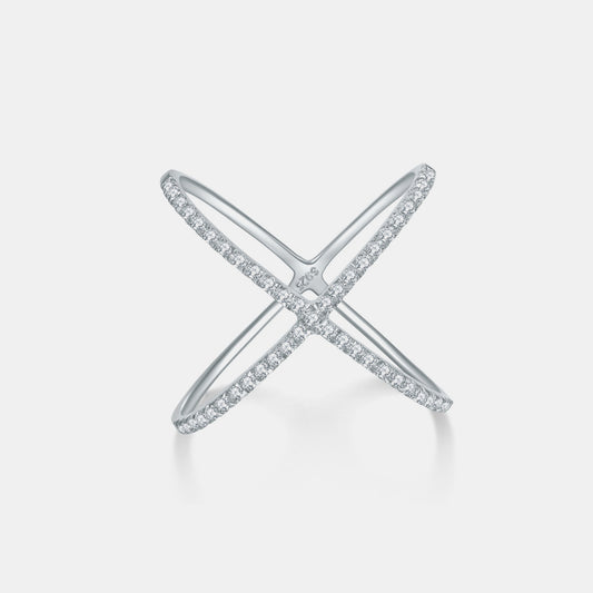 925 Sterling Silver Moissanite Crisscross Ring for Elegance