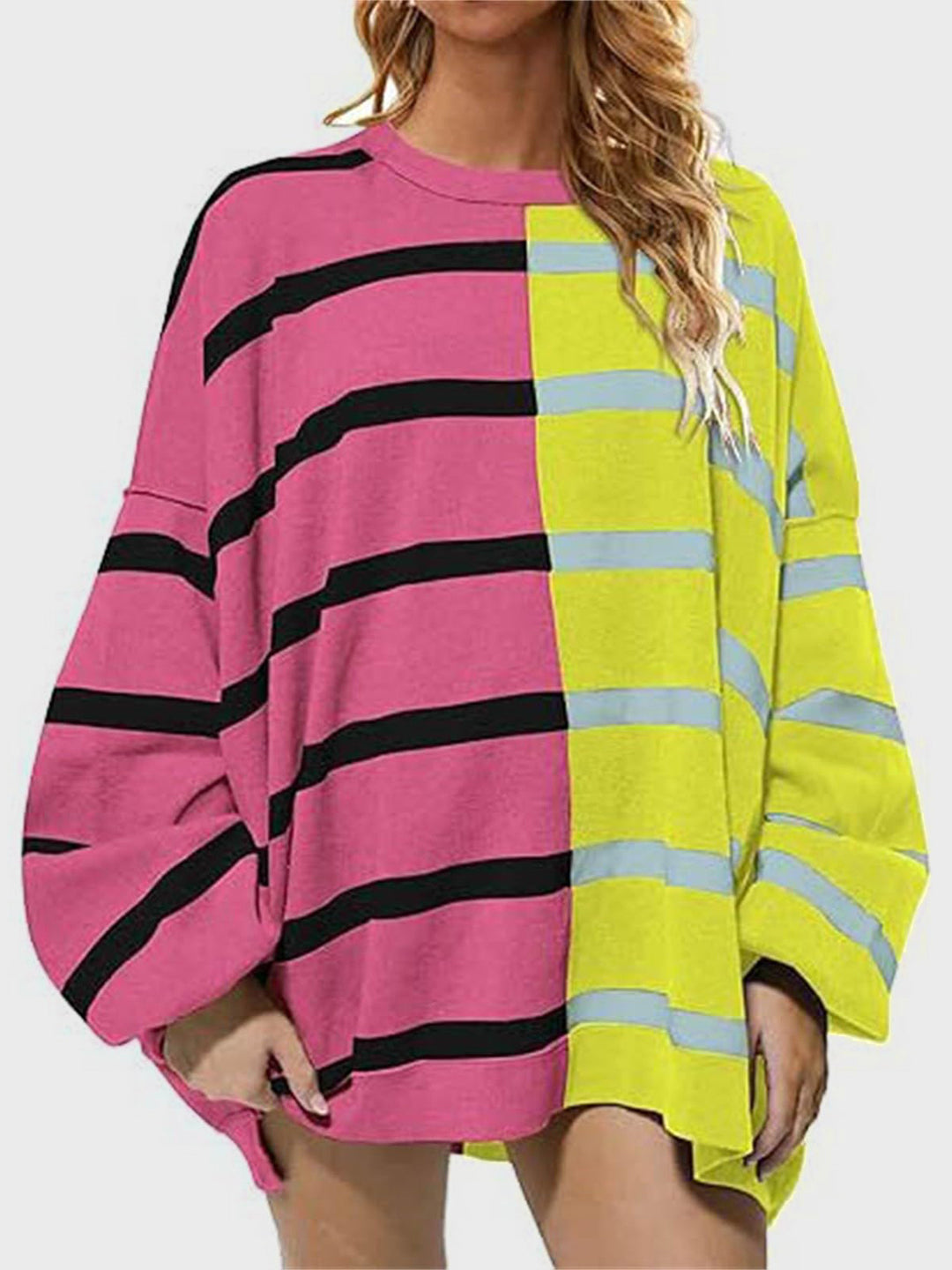 Chic Striped Knit Sweater with Round Neck and Long Sleeves