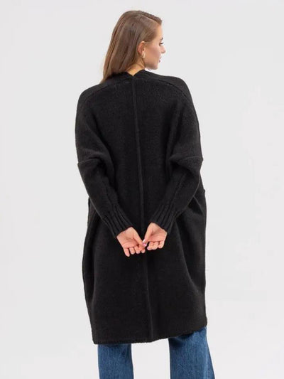 Pocketed Open Front Long Sleeve Longline Cardigan for Women