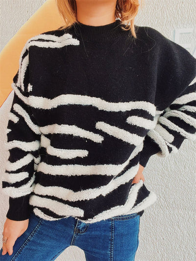 Chic Contrast Long Sleeve Knit Sweater for Stylish Comfort