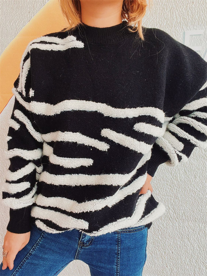 Chic Contrast Long Sleeve Knit Sweater