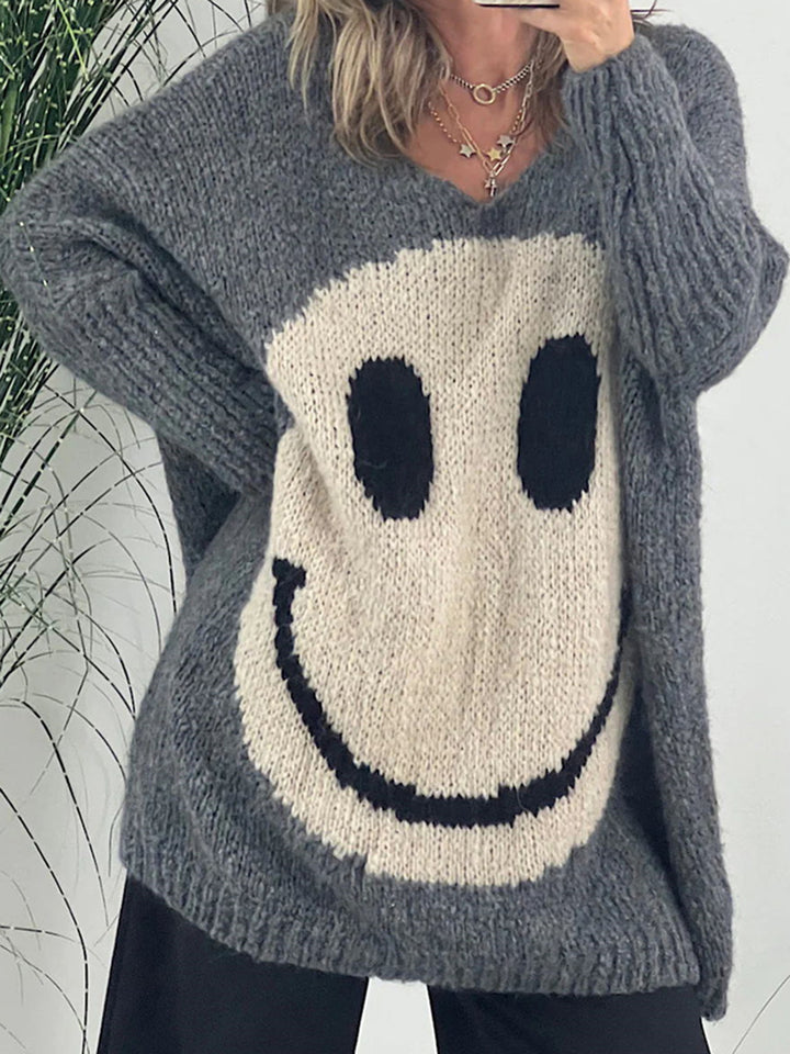 Joyful V-Neck Long Sleeve Knit Sweater