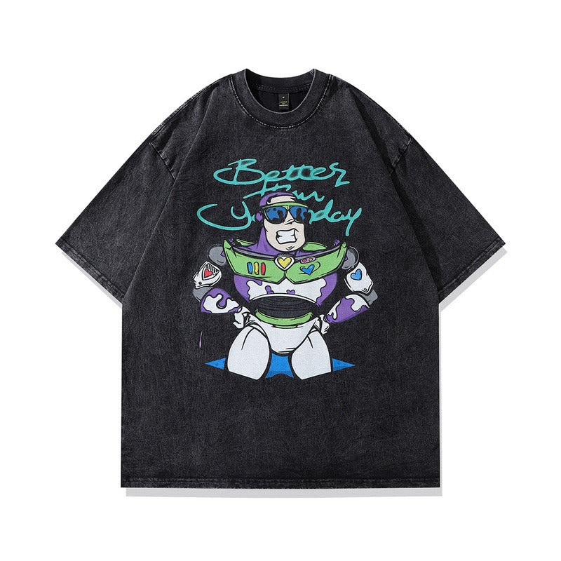 Retro Washed Cotton Hip Hop Tee for Men Trendy Style