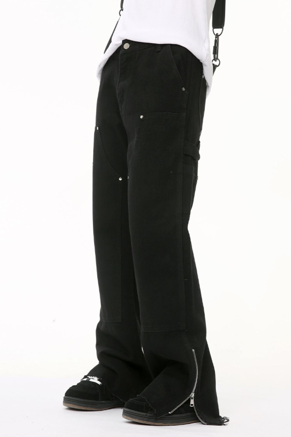 Men's Raw Hem Bootcut Jeans with Zip-Up Sides for Style
