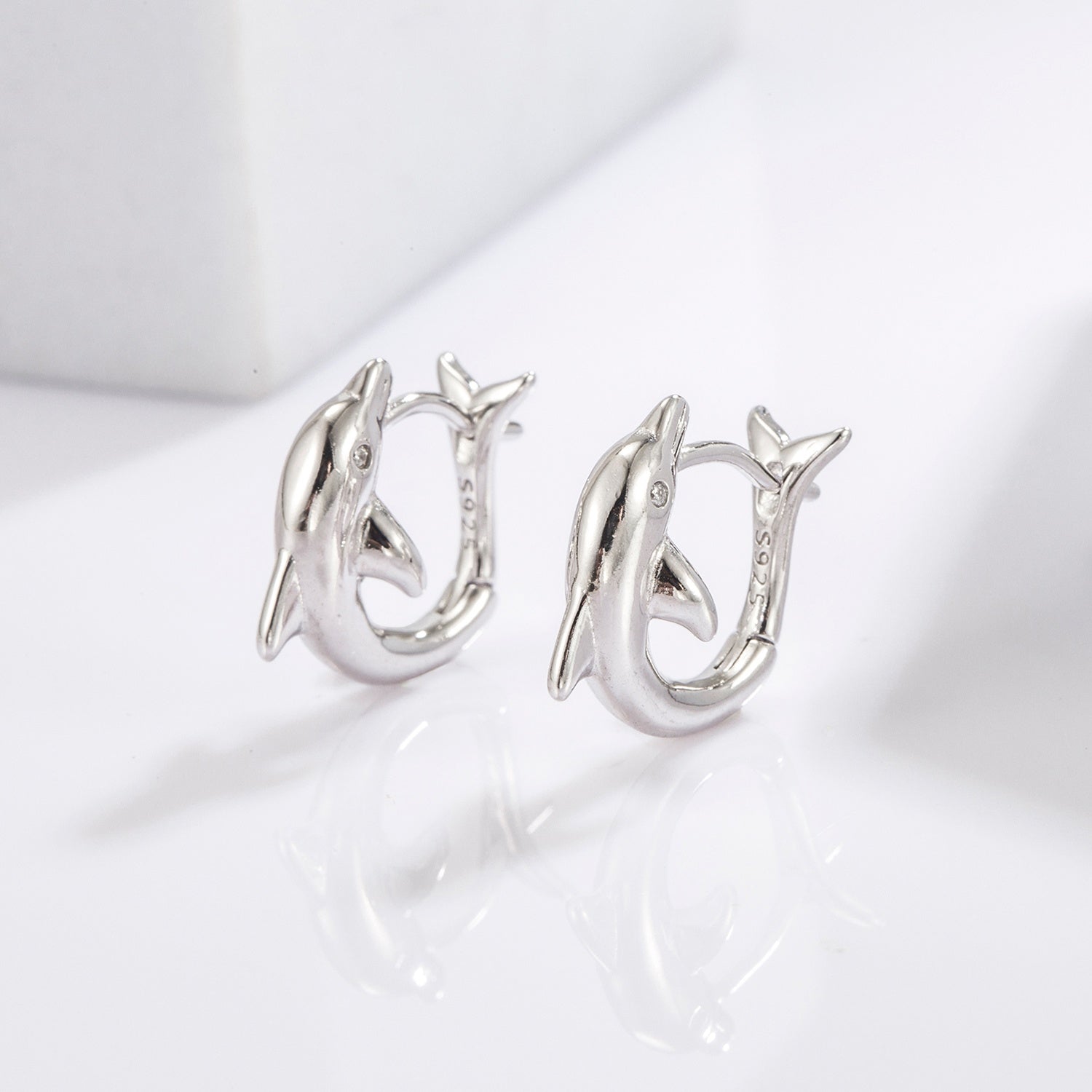 925 Sterling Silver Zircon Dolphin Earrings for Women