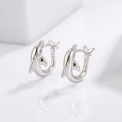 925 Sterling Silver Zircon Dolphin Earrings for Women