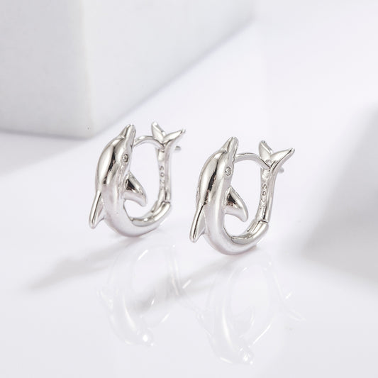 925 Sterling Silver Zircon Dolphin Earrings for Women