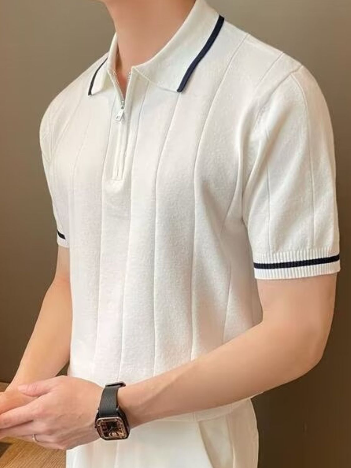Men's Plus Size Quarter Zip Short Sleeve Polo Shirt for Comfort