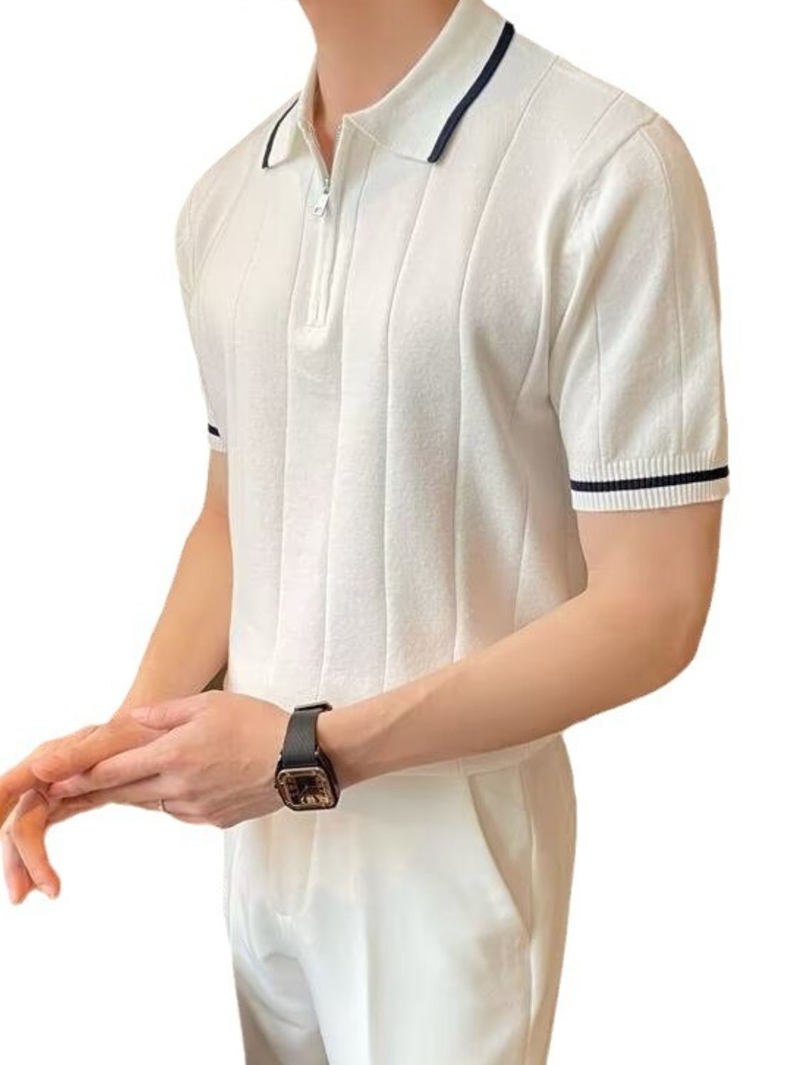Men's Plus Size Quarter Zip Short Sleeve Polo Shirt for Comfort