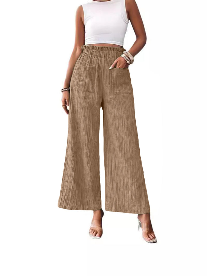 Chic Wide Leg Trousers with Elastic Waist and Pockets