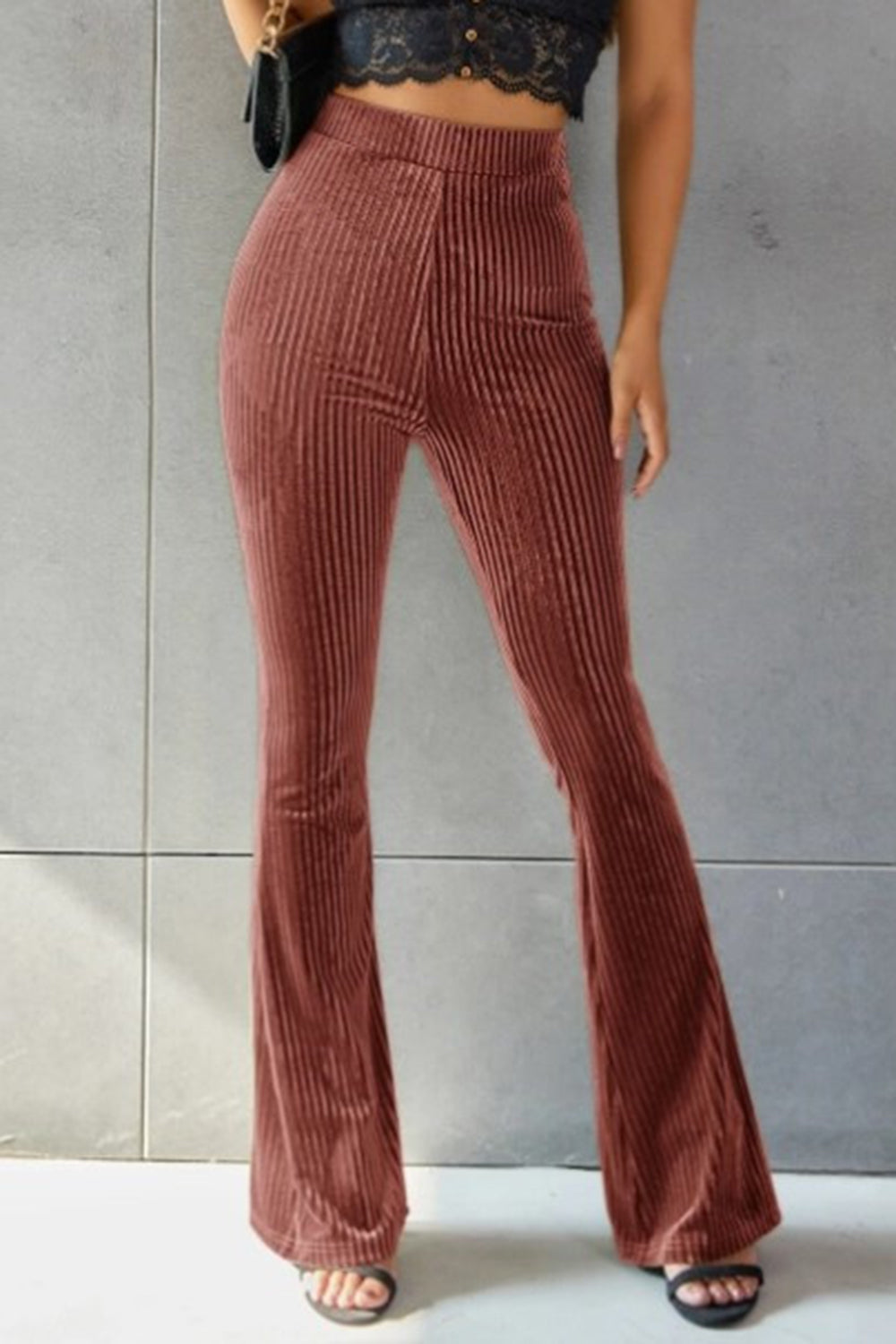 Sophisticated Ribbed High Waist Flare Pants for Women