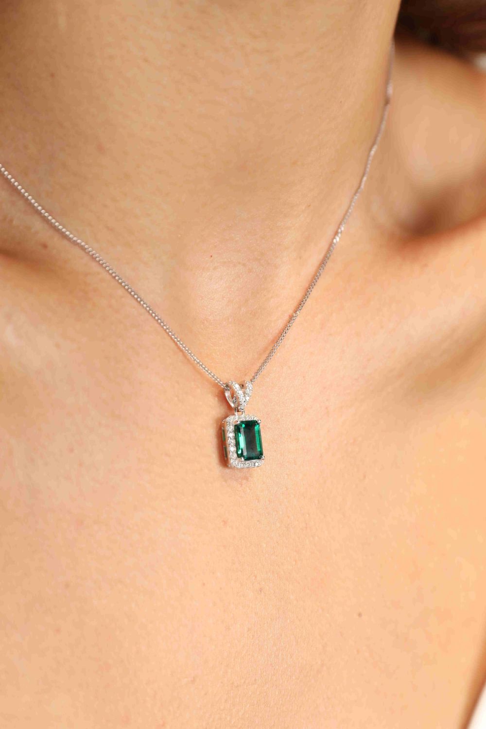 Adored 1.25 Carat Lab-Grown Emerald Pendant Necklace Elegance