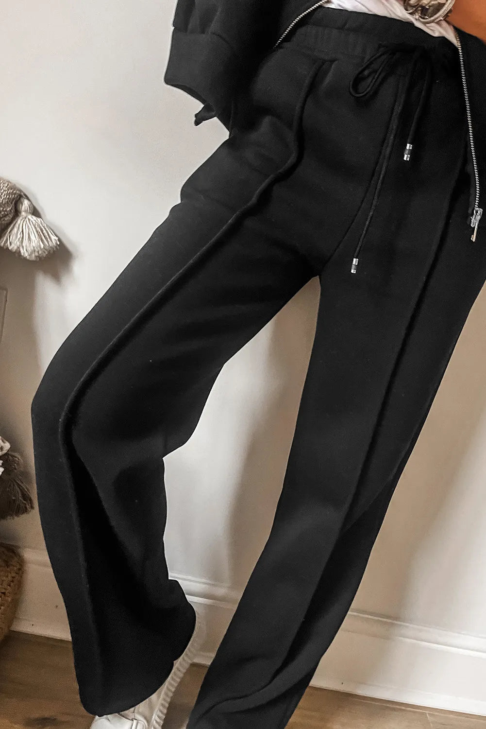 Chic Zip-Up Long Sleeve Top and Matching Pants Ensemble Set