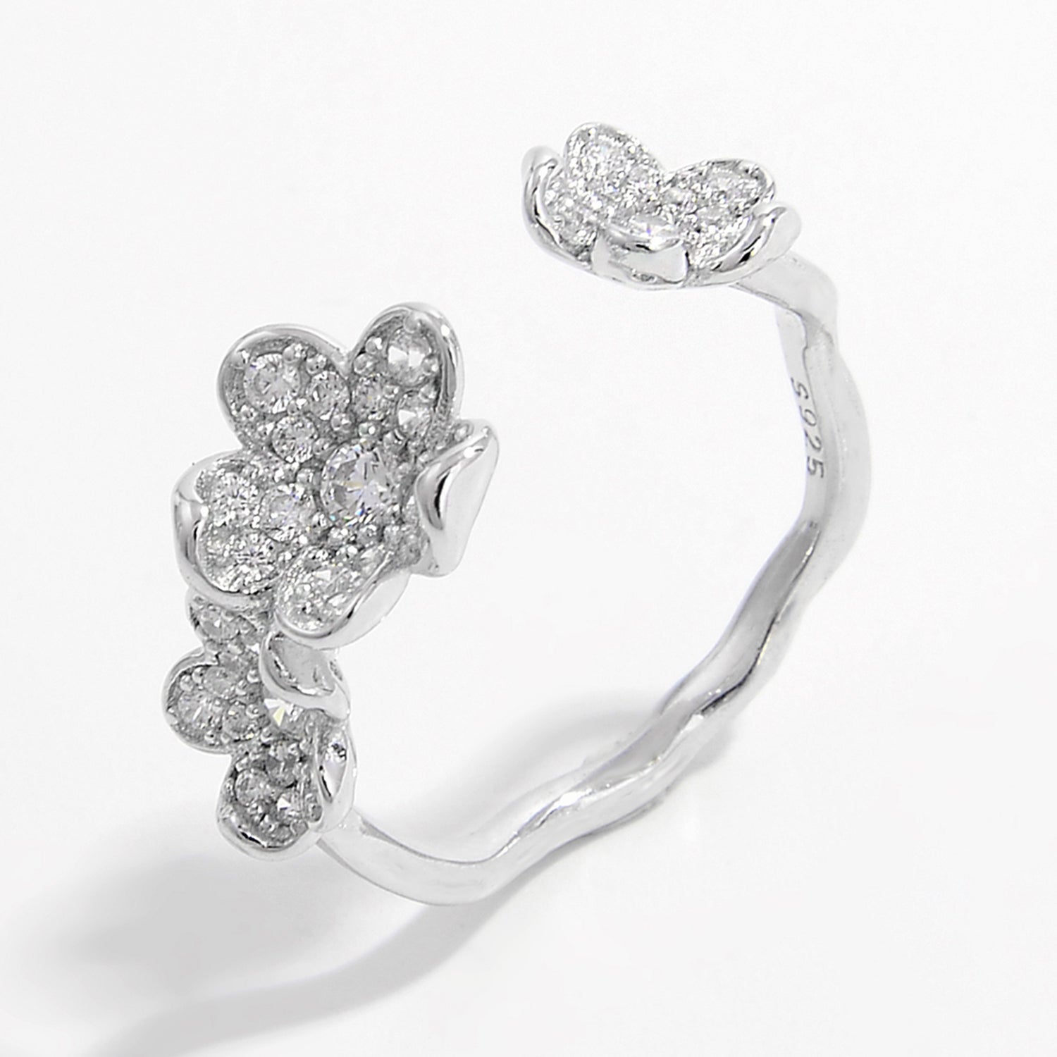 Stylish 925 Sterling Silver Inlaid Zircon Open Ring