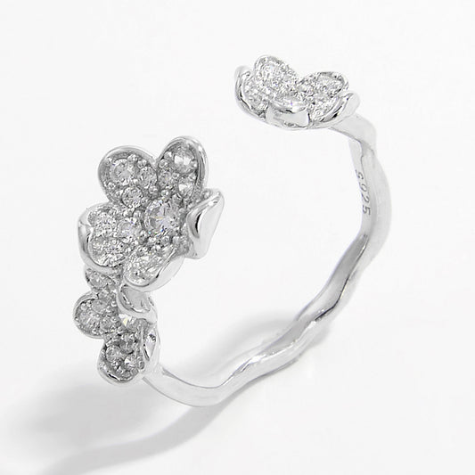 Stylish 925 Sterling Silver Inlaid Zircon Open Ring