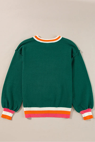 Contrast Round Neck Long Sleeve Sweater for Women Fashion