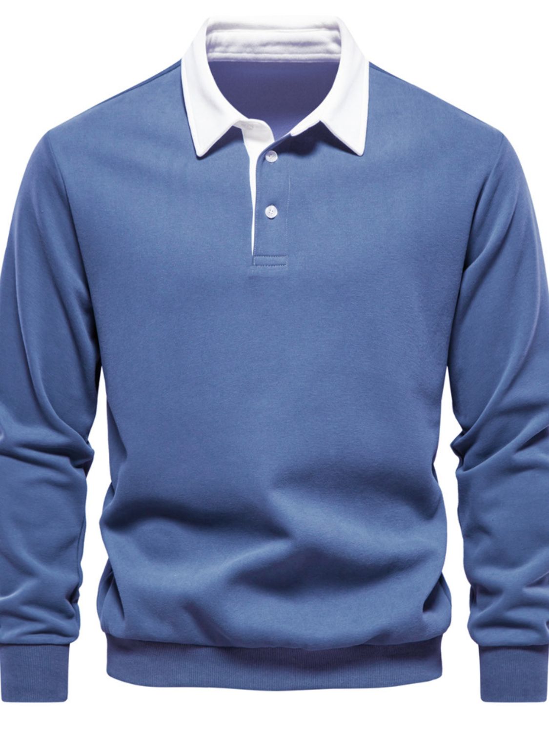 Men's Quarter Button Collared Neck Long Sleeve Polo Shirt