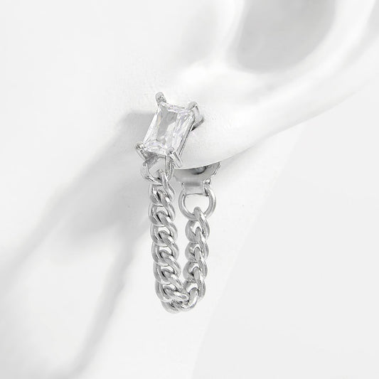 925 Sterling Silver Zircon Chain Earrings for Elegant Style