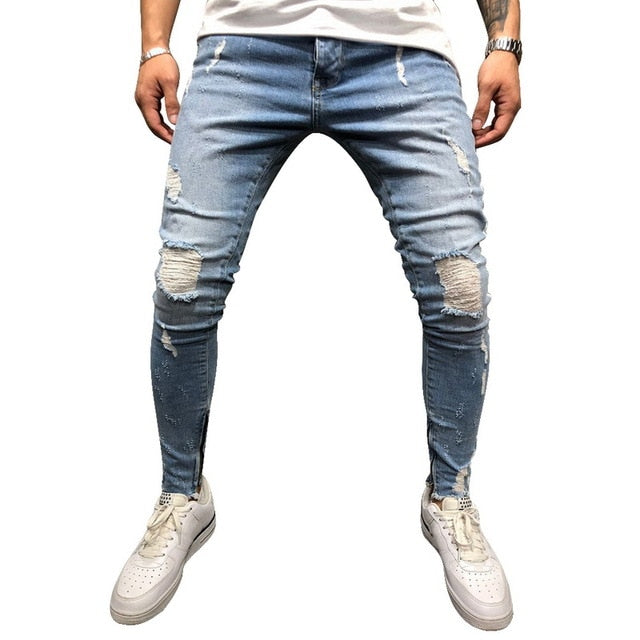 Stylish Striped Distressed Slim Fit Jeans for Men - Urban Fashion Must-Have