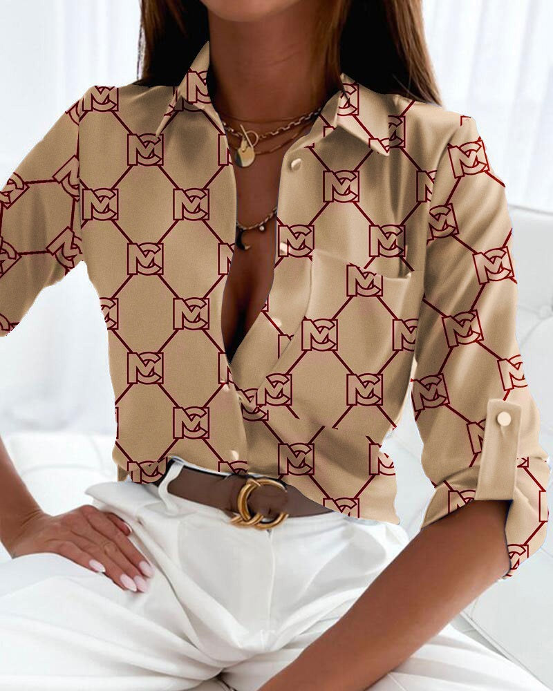 Chic Floral Print Long Sleeve Dacron Blouse for Women