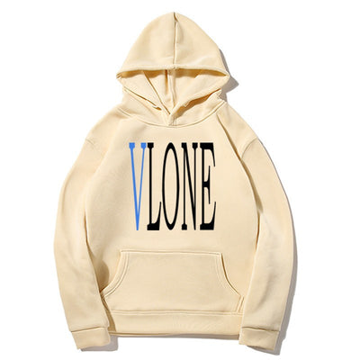 Blue Snake Print Big V Logo Unisex Loose Hoodie