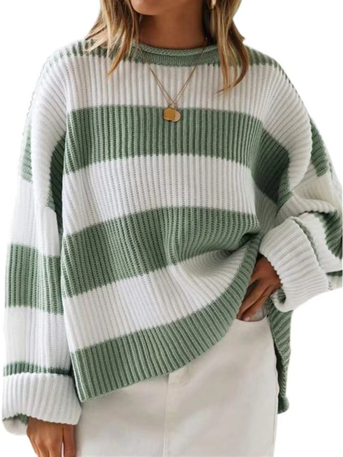 Round Neck Long Sleeve Sweater for Women Casual Style