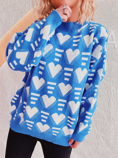 Charming Heart Contrast Oversized Sweater for Cozy Style