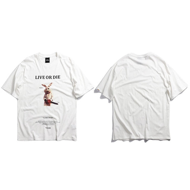 Quirky Chainsaw Rabbit Hip Hop Graphic Tee Urban Shirt