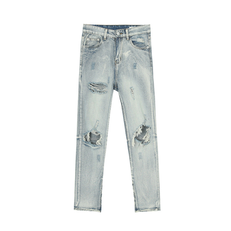 Pocketed Distressed Jeans with Side Zip for Women Fashion