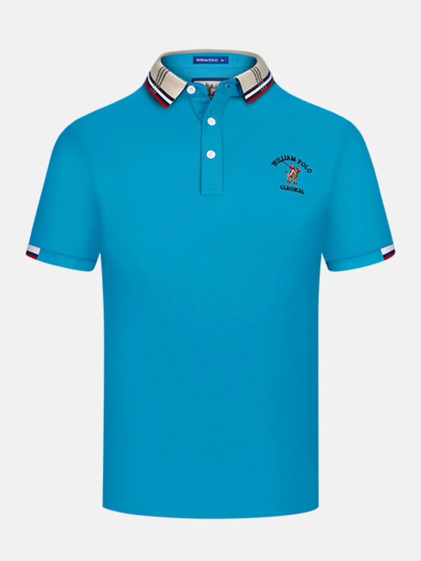 Men's Plus Size Striped Collared Short Sleeve Embroidered Polo