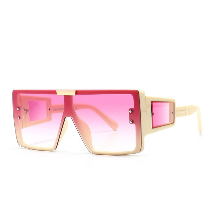 Oversized Mirrored Sunglasses with Extended Temples and Stylish Patches