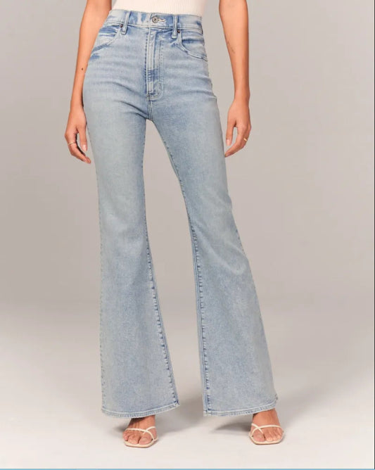 Vintage High Waist Flare Jeans for Women Stretch Denim Trousers