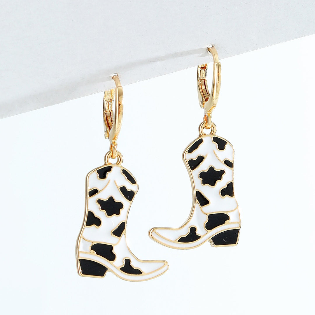 Oil Dripping Western Cowboy Boots Earrings