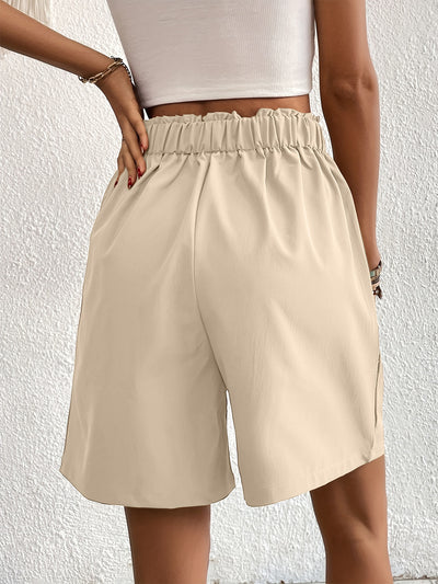 Elegant Ruched Elastic Waist Shorts with Pockets for Women