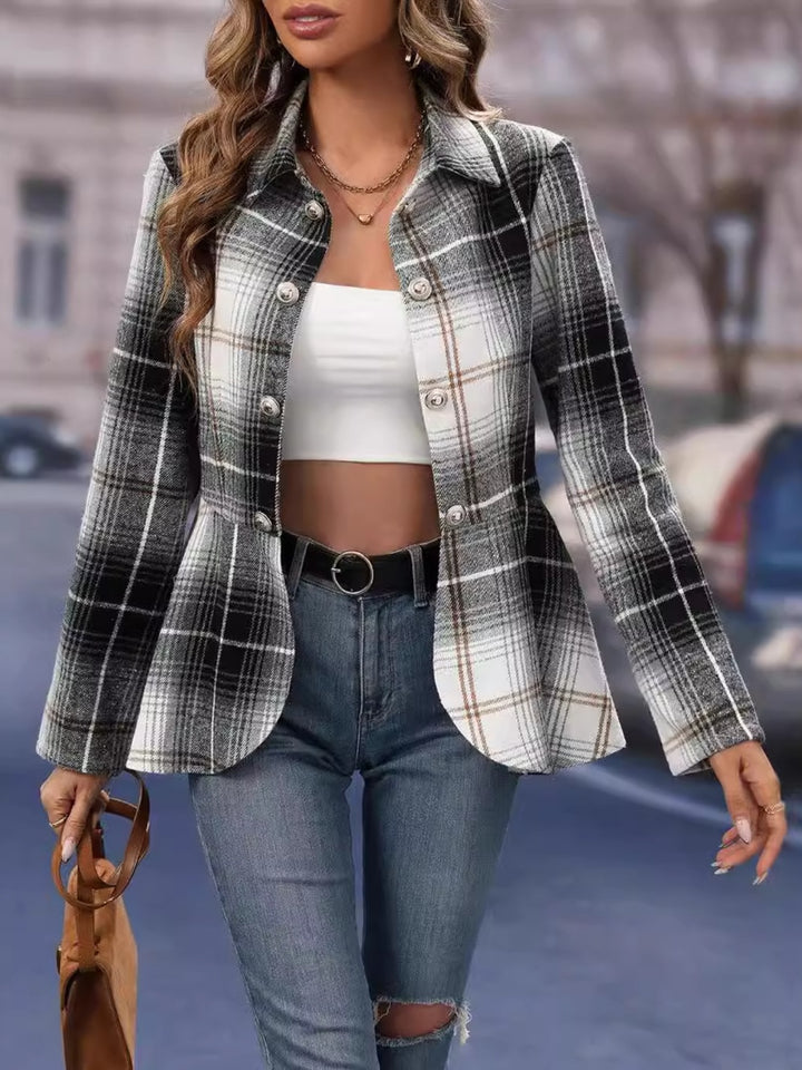 Plaid Button-Up Long Sleeve Jacket for Versatile Style