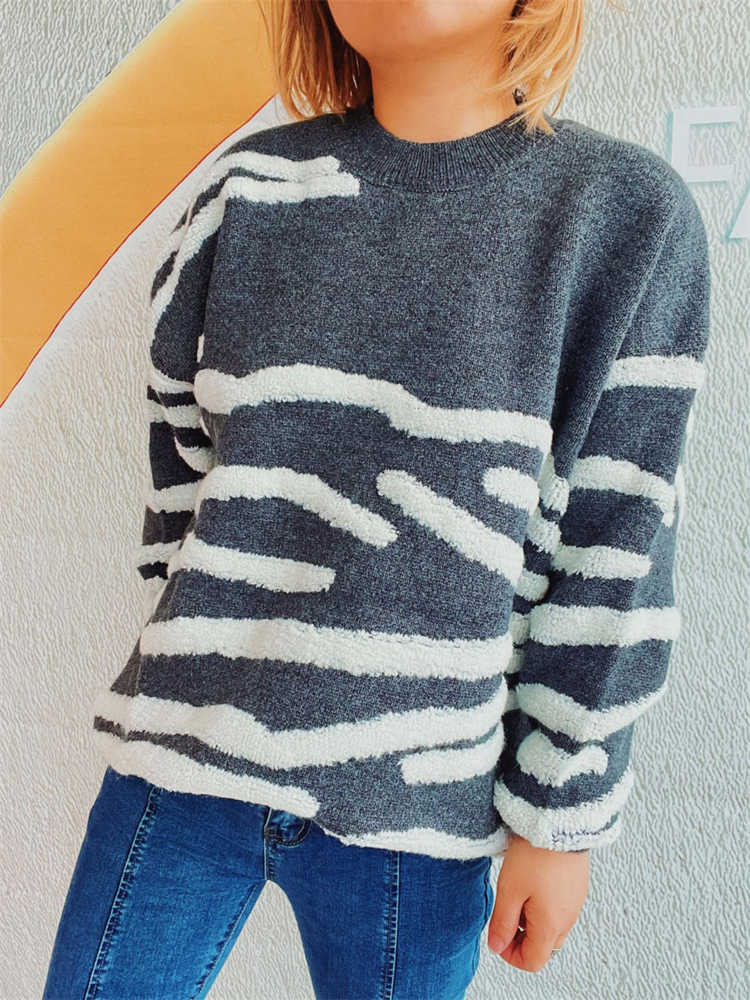 Chic Contrast Long Sleeve Knit Sweater